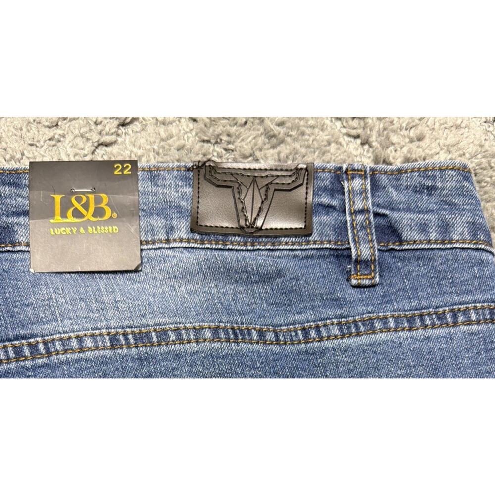 Lucky & Blessed Size 22 NEW HR Super Flare Belled Jeans Leopard Insert Stretch - Picture 5 of 9